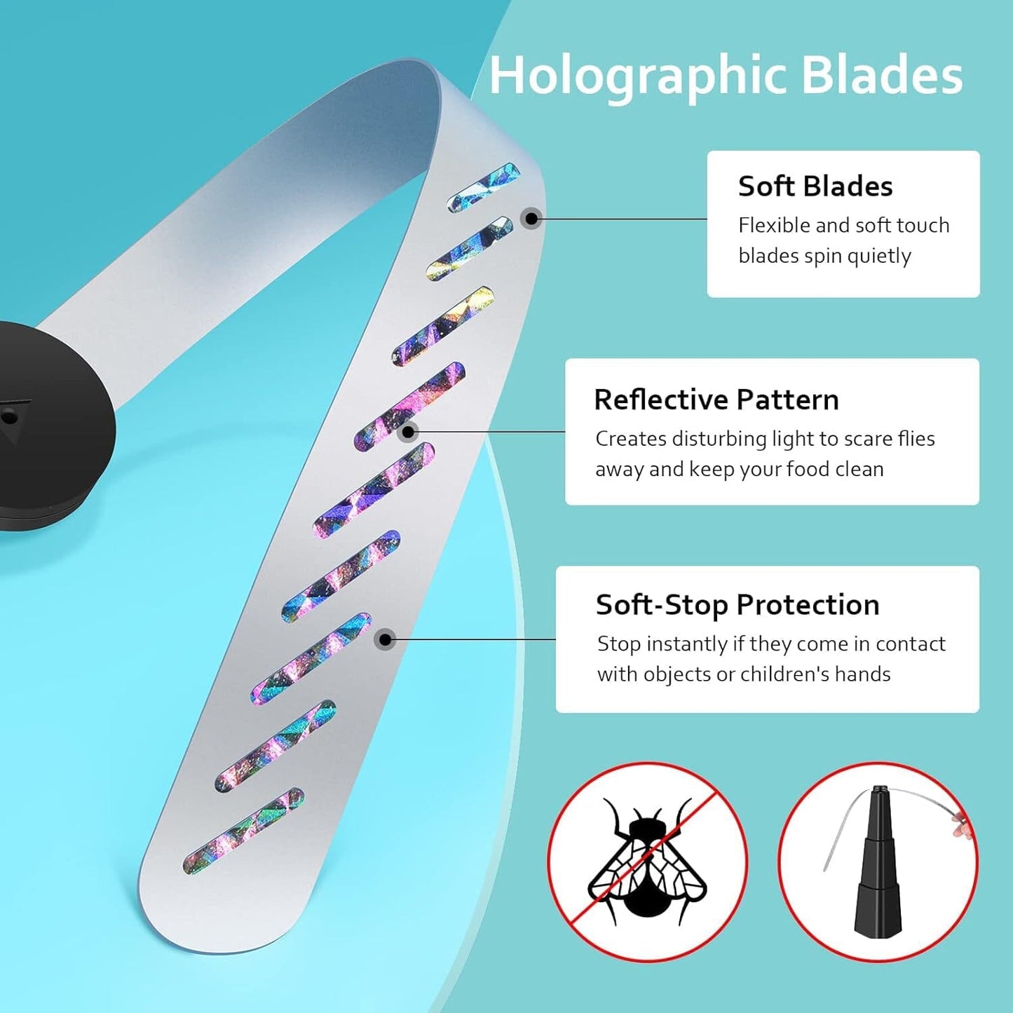 4-Pack: Portable Table Top Fly Fan Fly Spinner with Holographic Blades