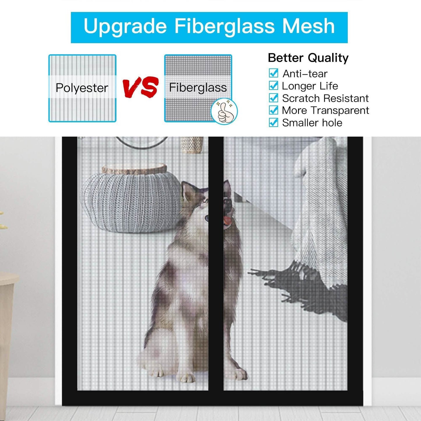 Magnetic Screen Door With Durable Fiberglass Mosquito Mesh Curtain