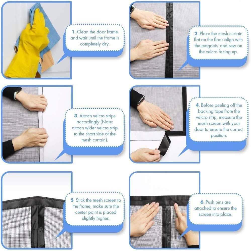 Magnetic Screen Door With Durable Fiberglass Mosquito Mesh Curtain
