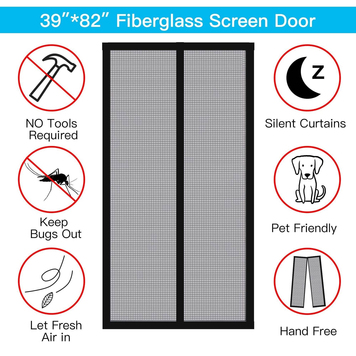 Magnetic Screen Door With Durable Fiberglass Mosquito Mesh Curtain