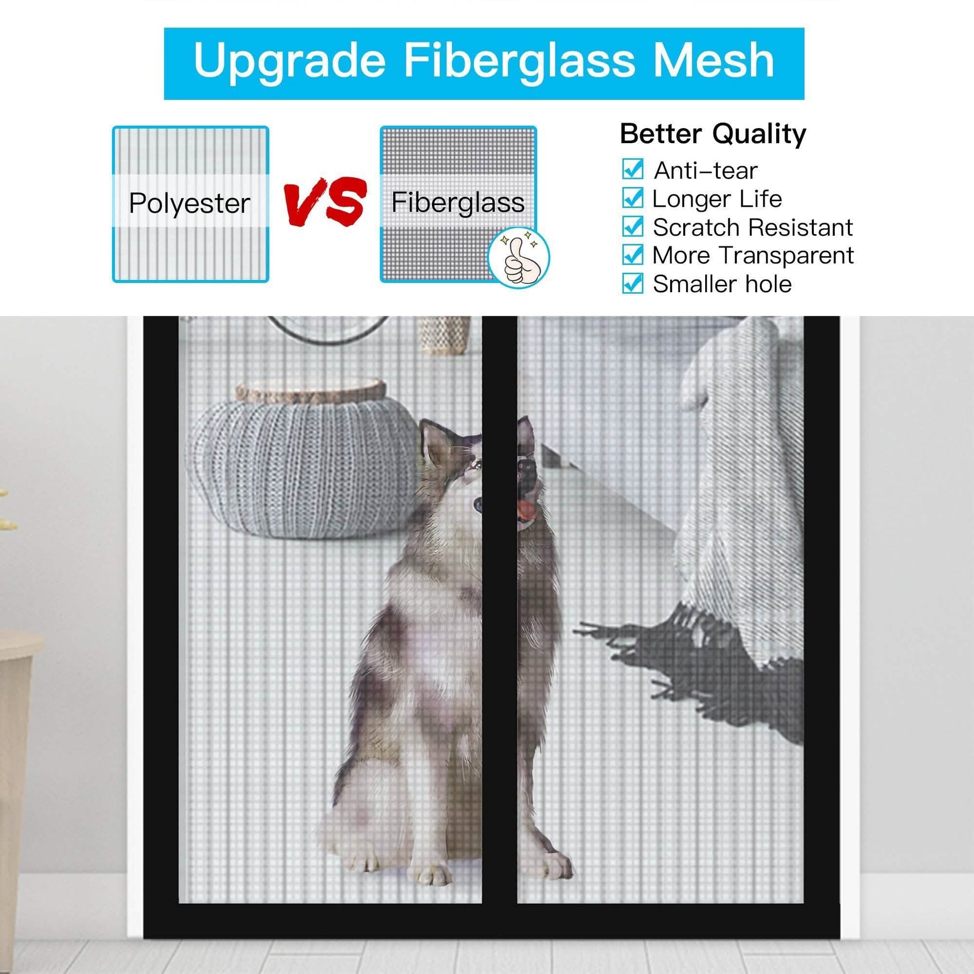 Magnetic Screen Door With Durable Fiberglass Mosquito Mesh Curtain